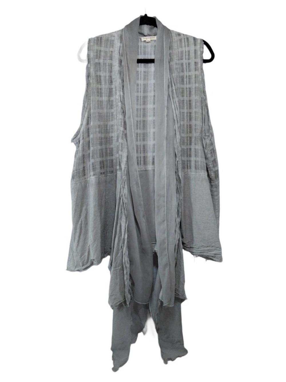 Song N Spirit Boho Mixed Plaid Sleeveless Waterfall Duster Vest Gray XXL artsy